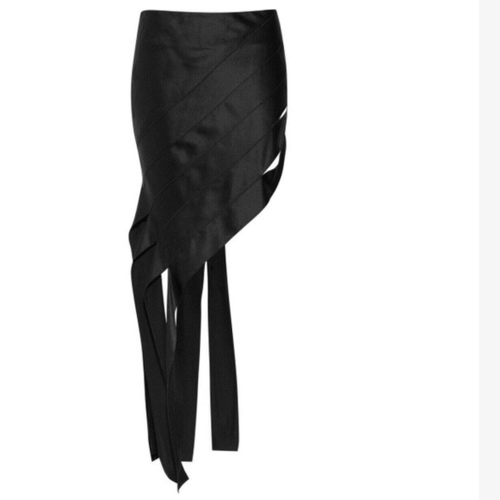 Alexander Wang Black Silk Asymmetric Ribbon Skirt